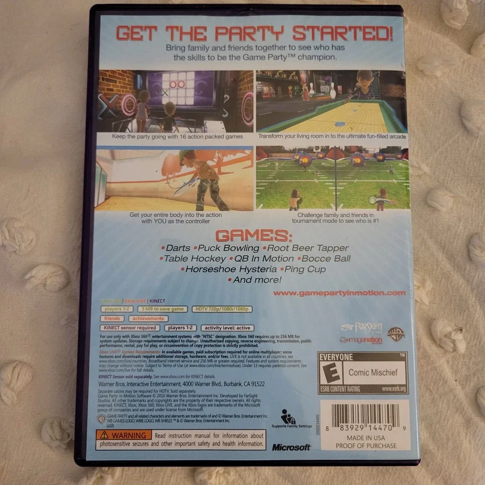Game Party in Motion XBOX 360 KINECT WB games Arcade Games Complete w/ Manual